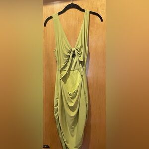 Sabora Lime Green Ruched Cutout Midi Dress Bodycon Party Club Women L
